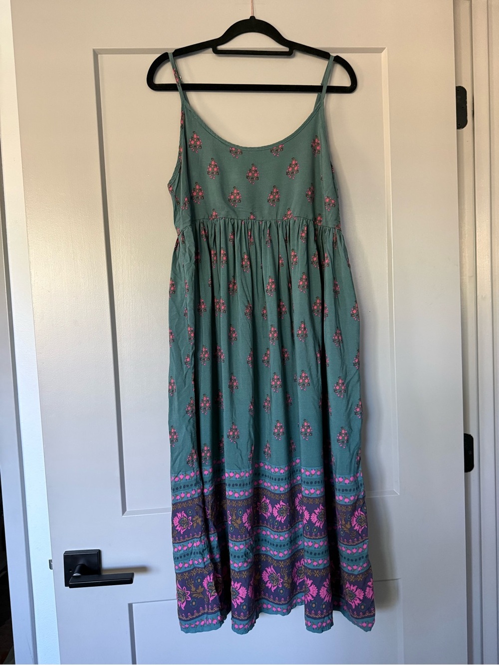 Natural Life Boho Floral Rayon Midi Sundress Teal Pink Medium